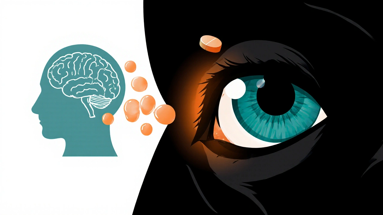 Dog's eye and brain illustrated to show fluid pressure reduction.