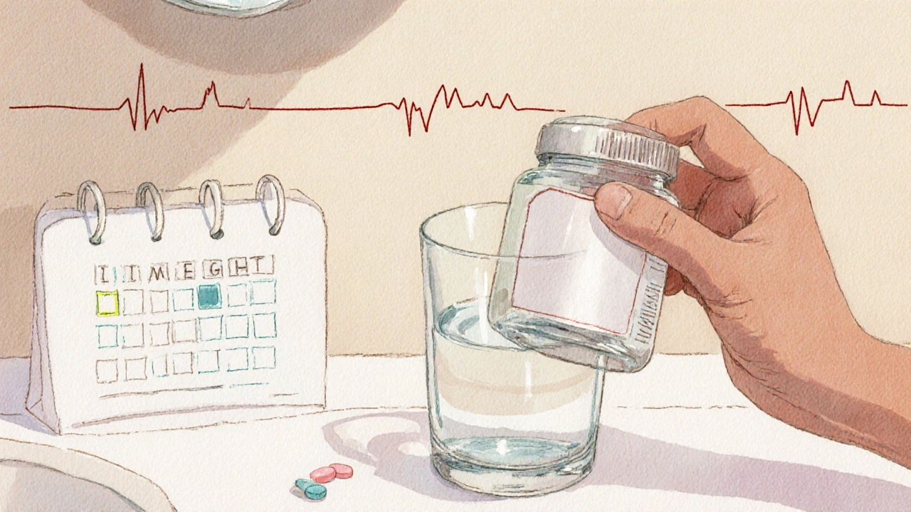 Individual taking an azithromycin tablet with water, noting dosage and safety.