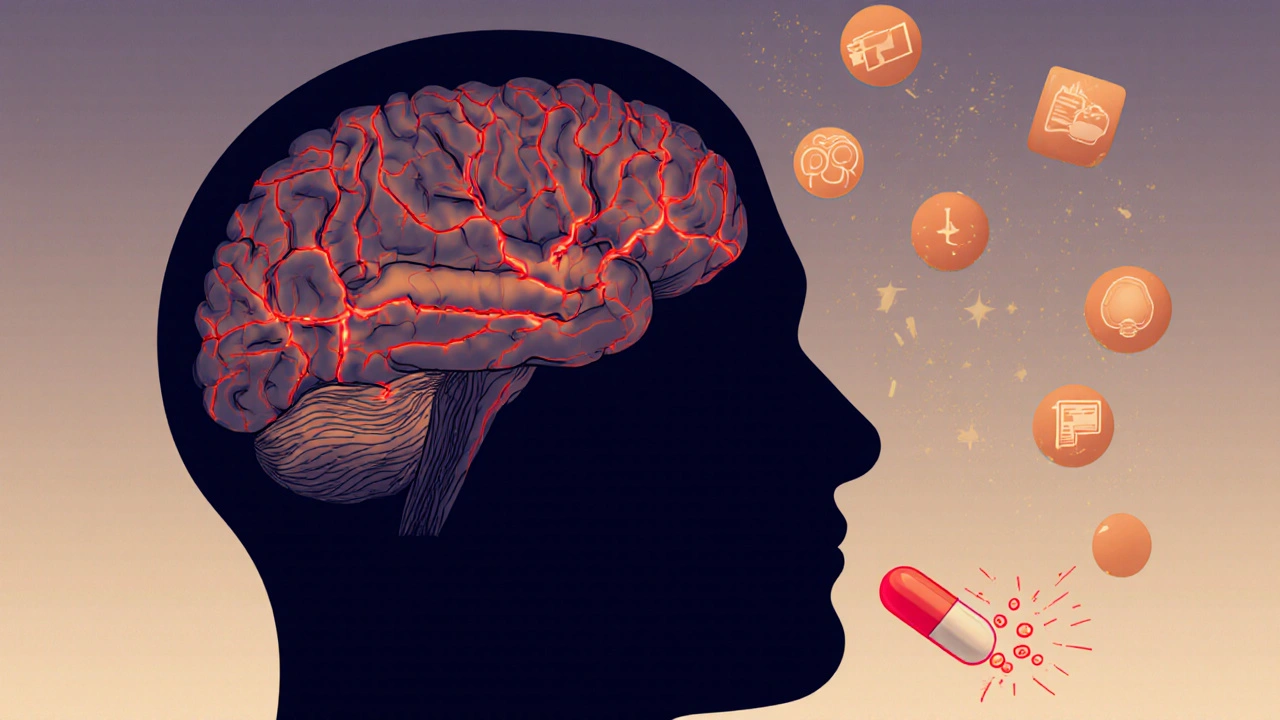 Person with foggy brain transitioning to clear capillaries and improved cognition.