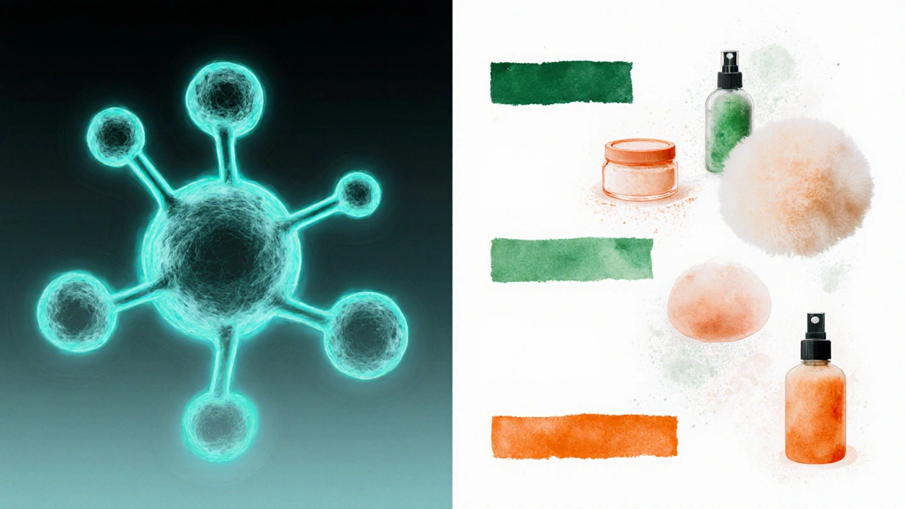 Split‑screen art comparing butenafine molecule with other antifungal forms.