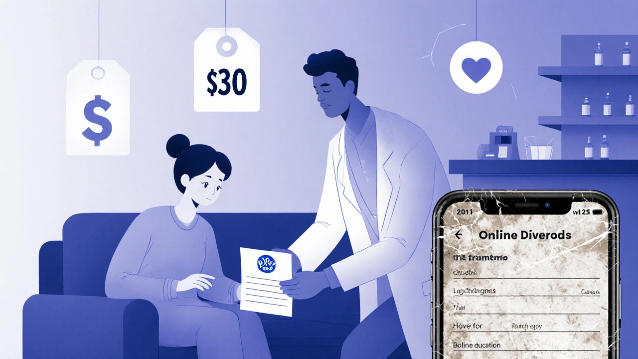 Doctor giving prescription for affordable generic medication in a supportive consultation.