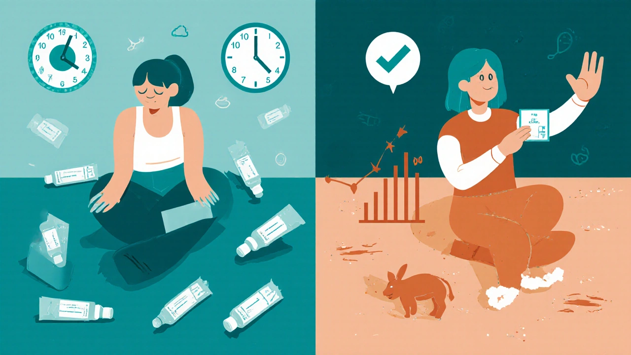 Side-by-side comparison of twice-daily clotrimazole use versus once-daily butenafine with a success graph.