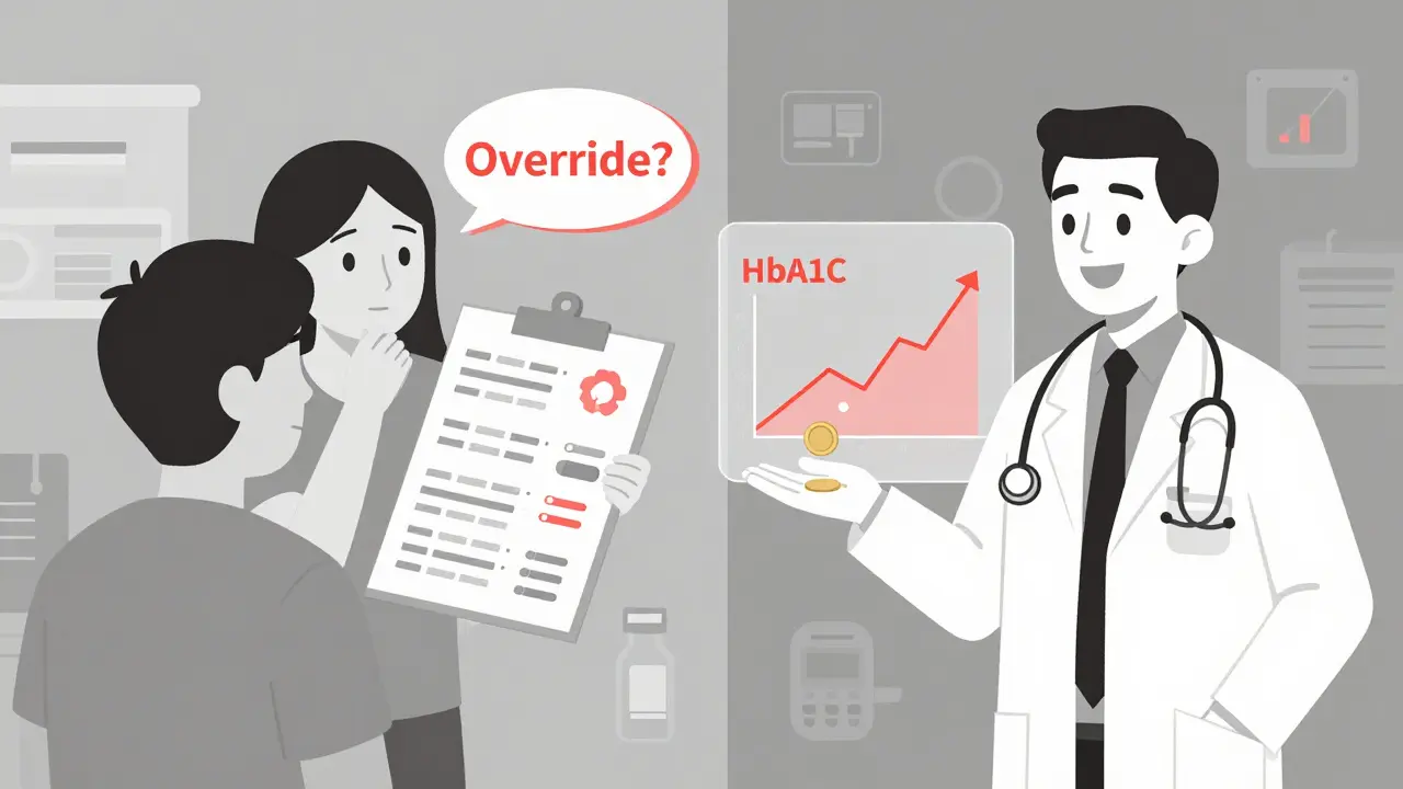 Doctor torn between override prompt and positive health outcome with bonus coin.