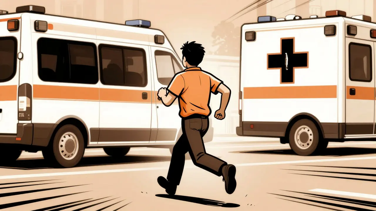 Person running towards ambulance in medical emergency