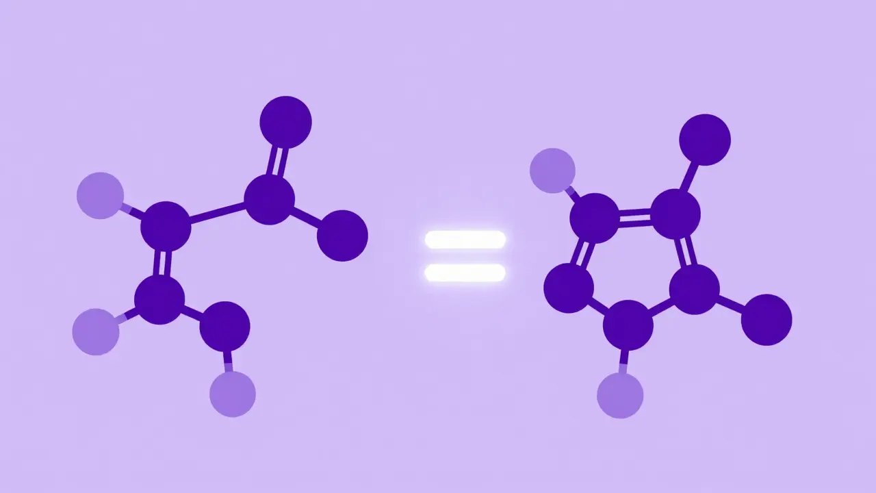 Symmetrical chemical molecules joined by an equal sign representing bioequivalent ingredients.