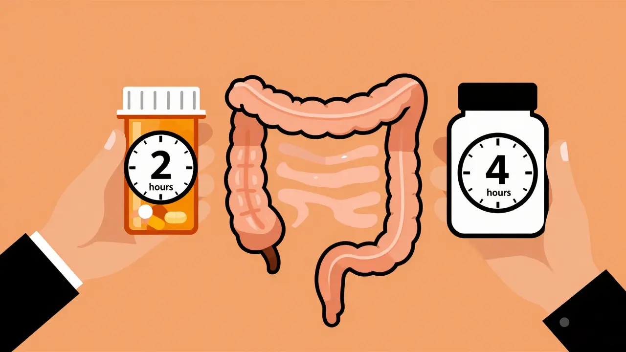 Graphic showing time separation between meds and fiber supplements