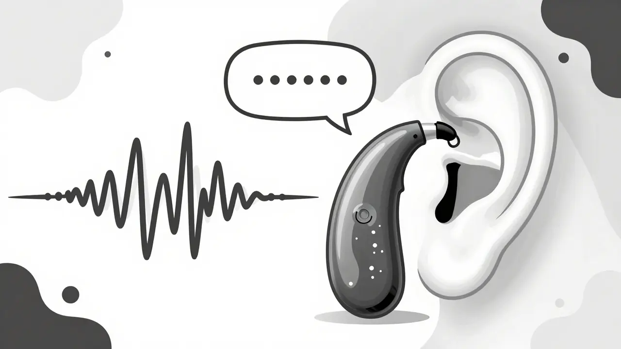 Modern hearing aid and cochlear implant technology restoring clear communication.