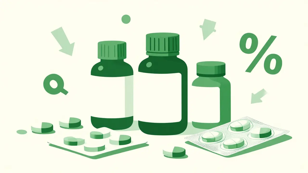 Various forms of acetaminophen with savings symbols