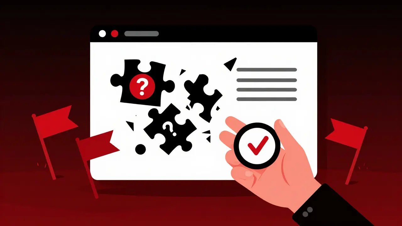 Duotone graphic warning against fake online pharmacy scams