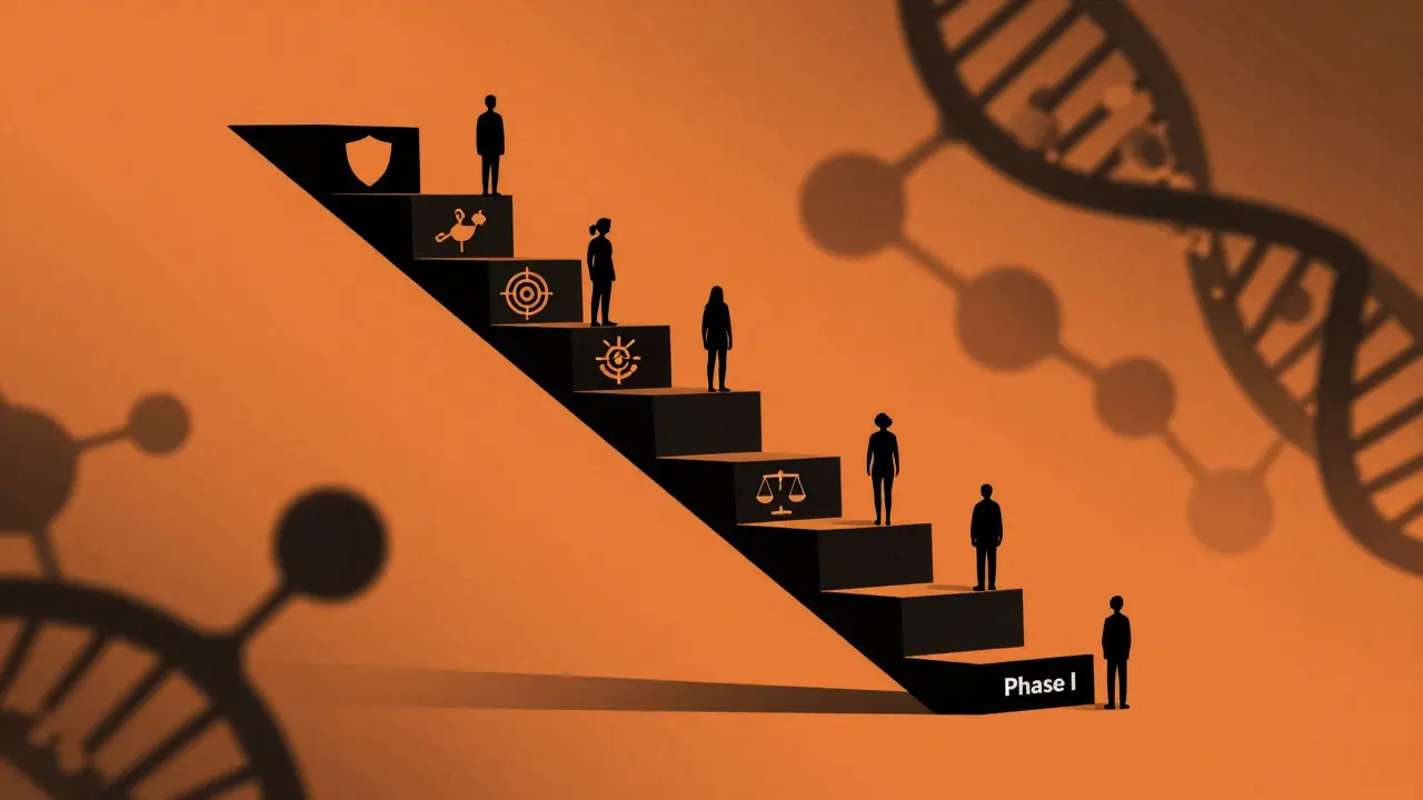 Staircase representing phases of cancer clinical trials