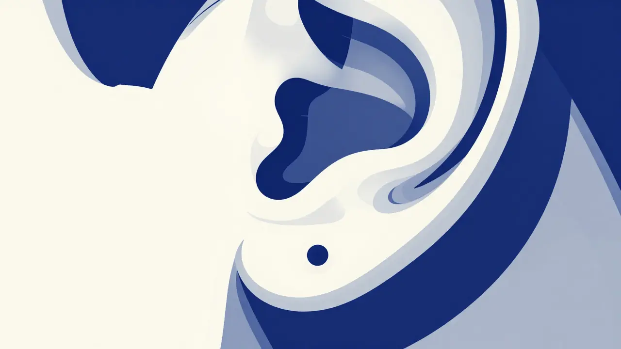 Graphic art showing a keloid scar extending from an ear piercing