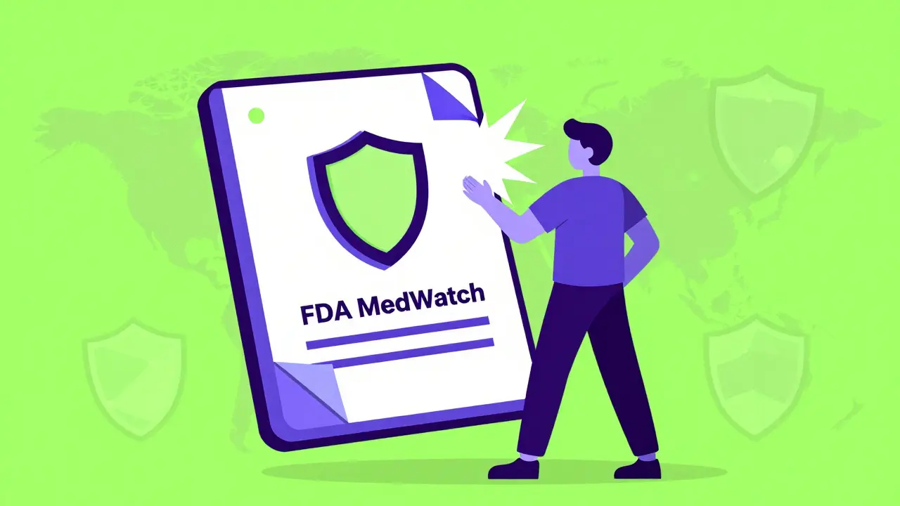 Person submitting drug report via digital shield in duotone art