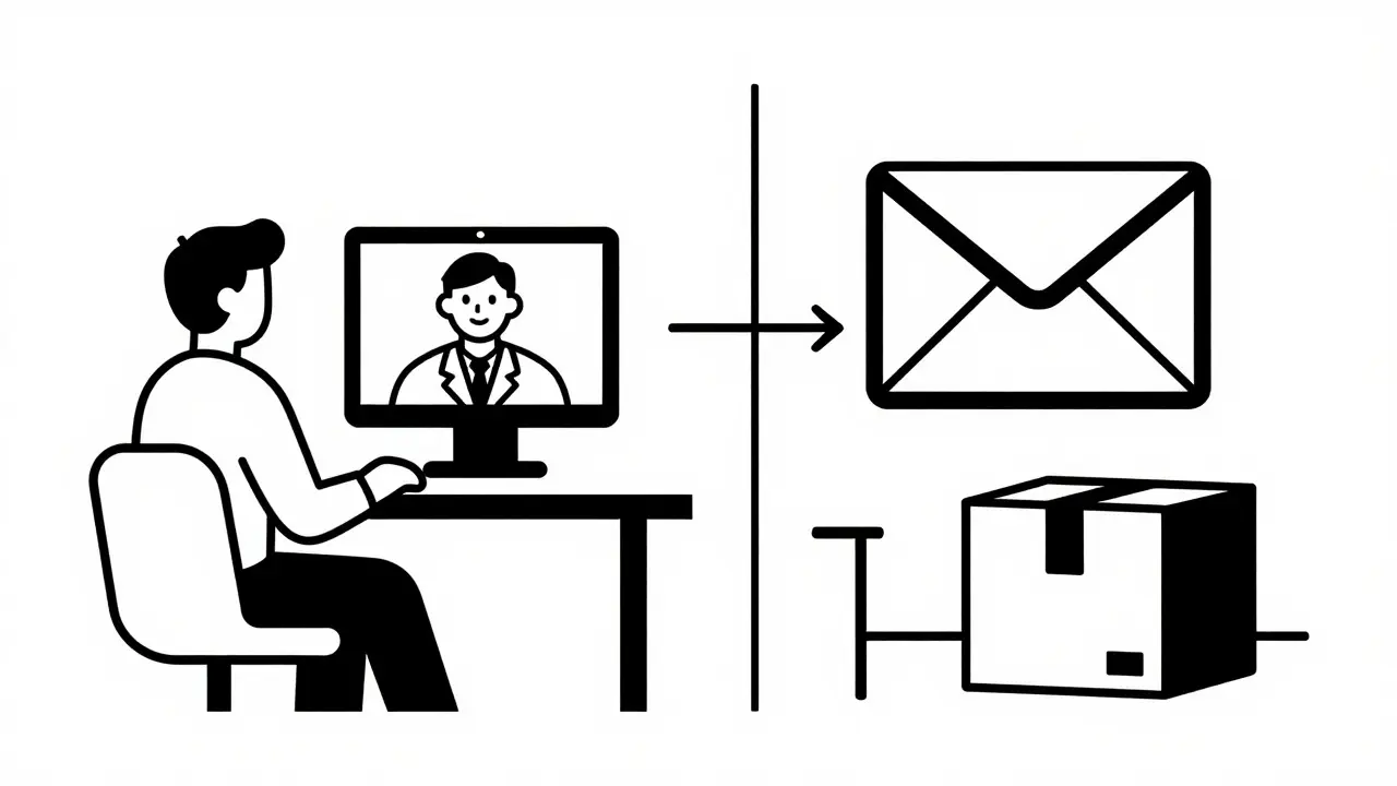 User consulting a doctor via tablet for an online prescription.