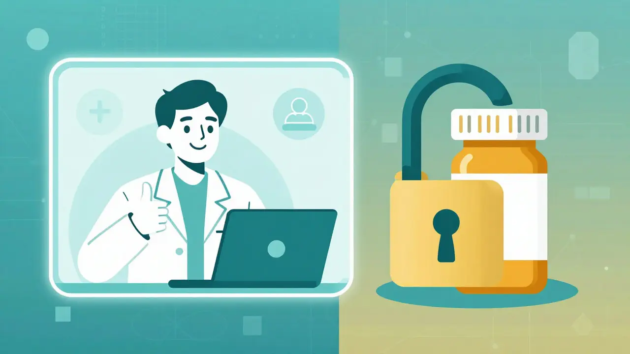 Doctor on video call and secure prescription icon, duotone style