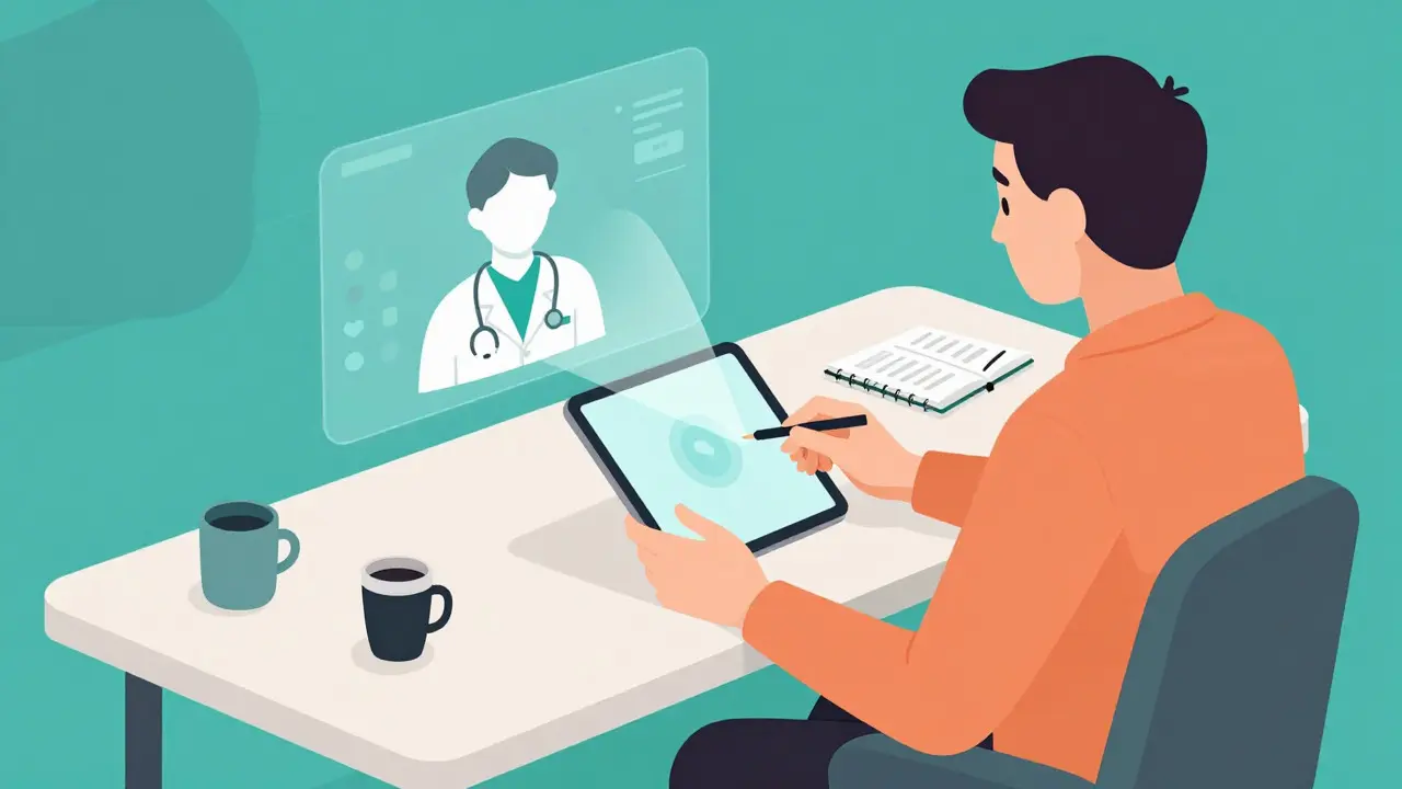 Person having a telehealth video consultation for medication