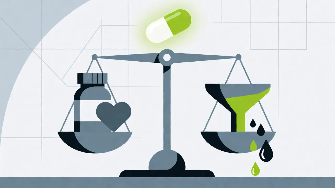 Abstract scale balancing heart medication and potassium removal via binders
