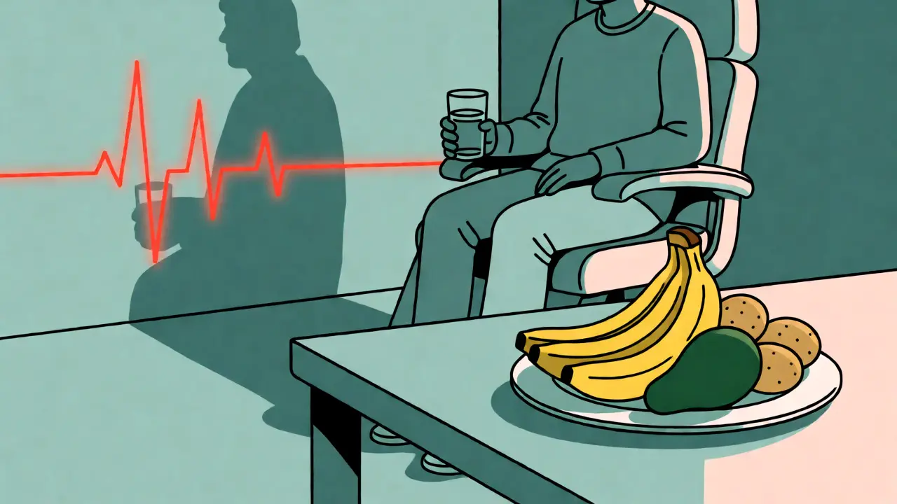 Patient unaware of high potassium levels with shadow showing irregular heartbeat